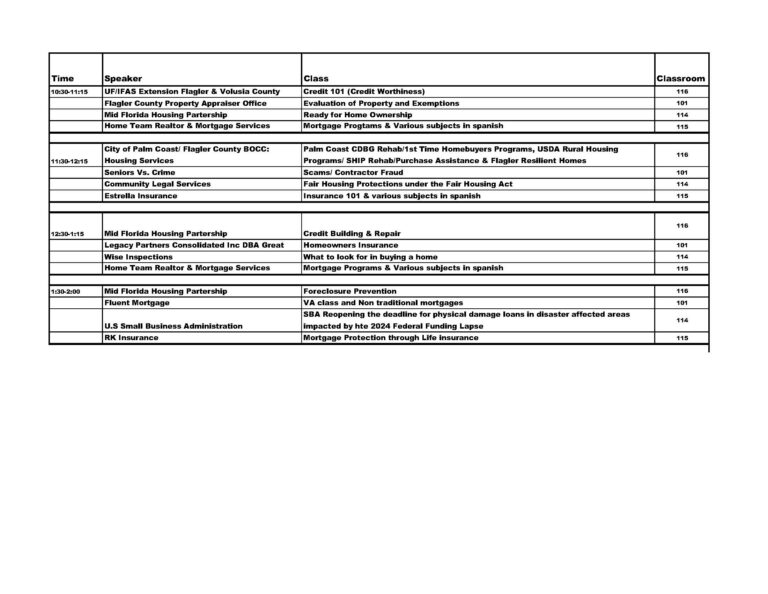 2025 FC-PC Housing Fair Speaker Schedule